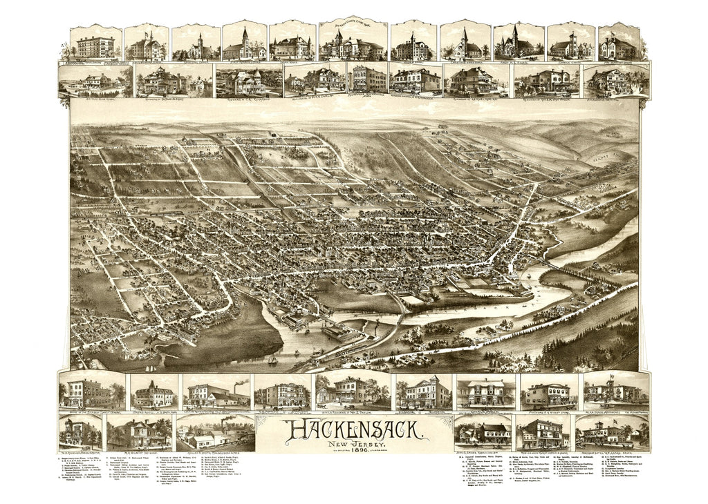 Vintage Map of Hackensack, New Jersey 1896