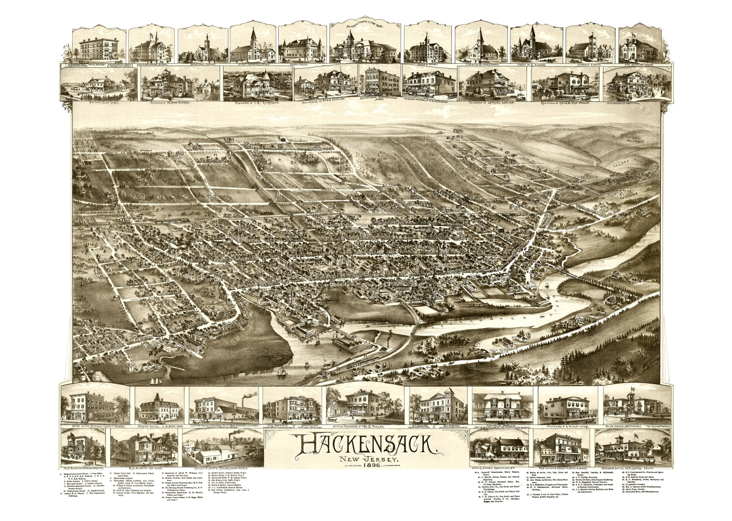 Vintage Map of Hackensack, New Jersey 1896