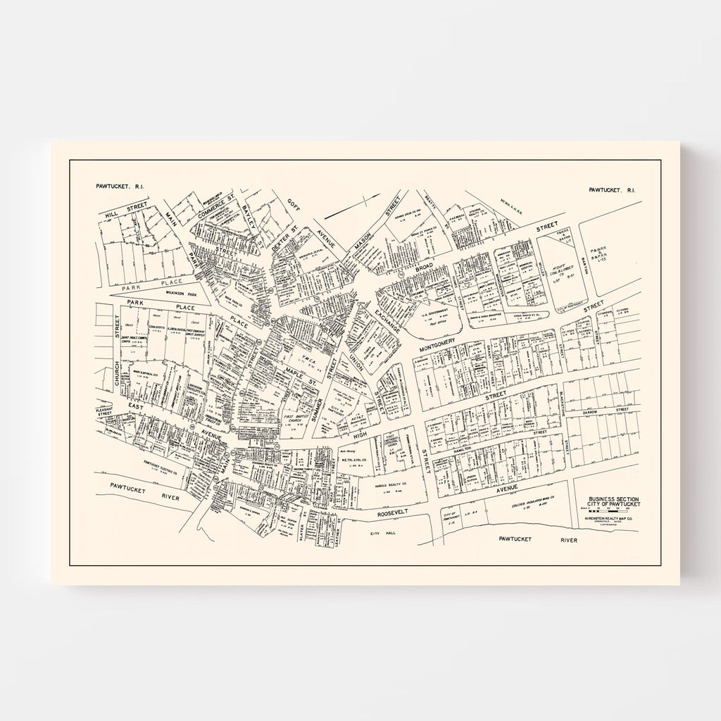 Vintage Map of Pawtucket, RI Business Section 1946