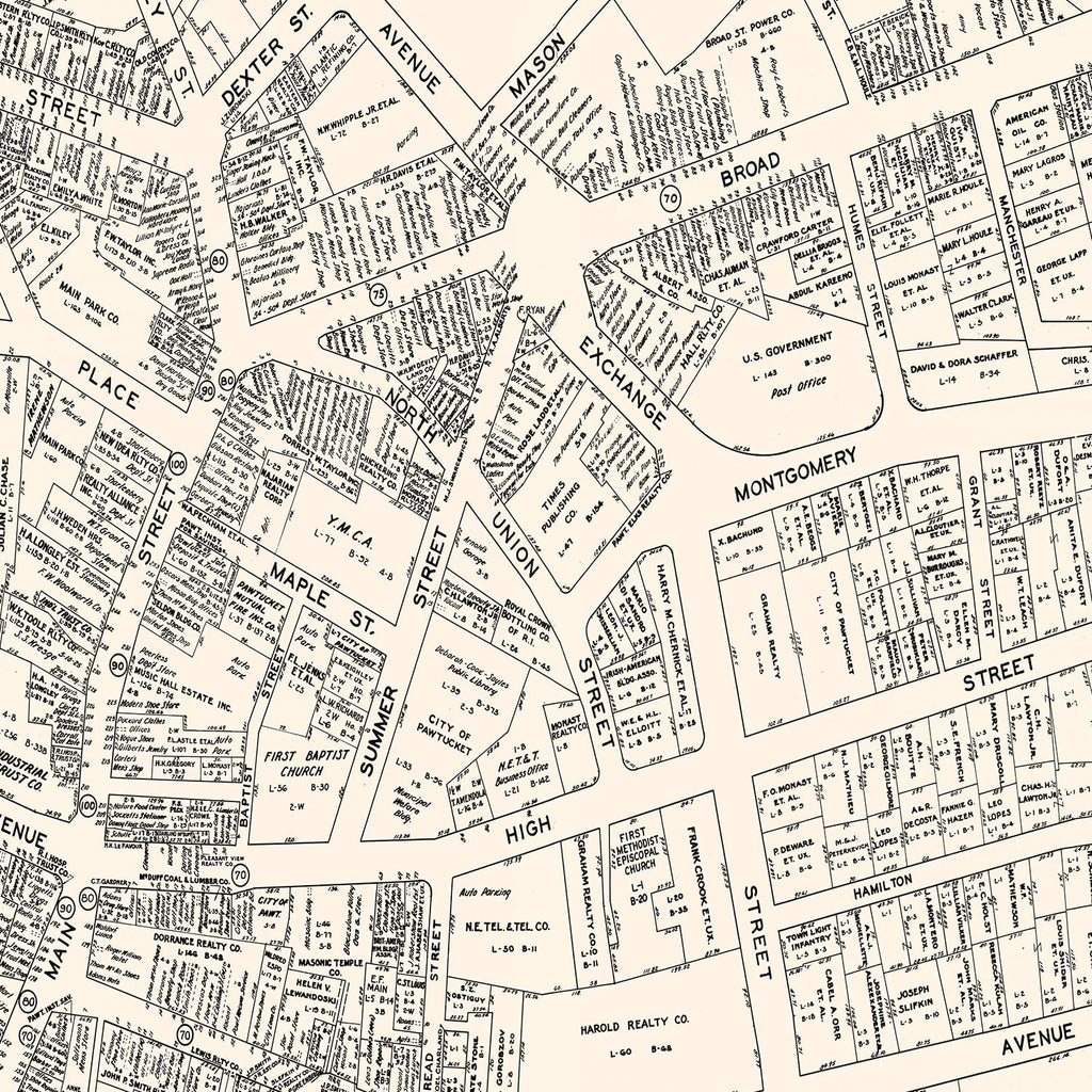 Vintage Map of Pawtucket, RI Business Section 1946