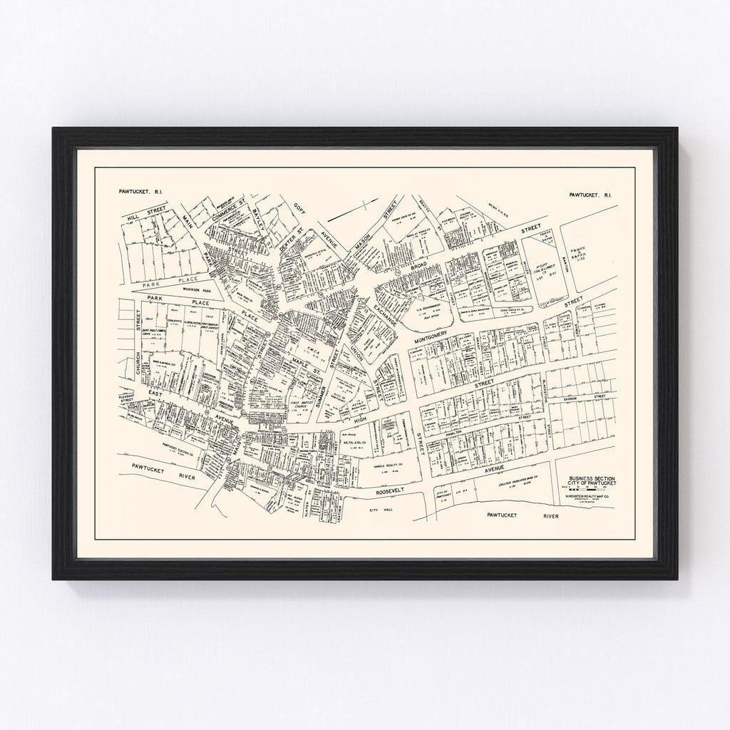 Vintage Map of Pawtucket, RI Business Section 1946