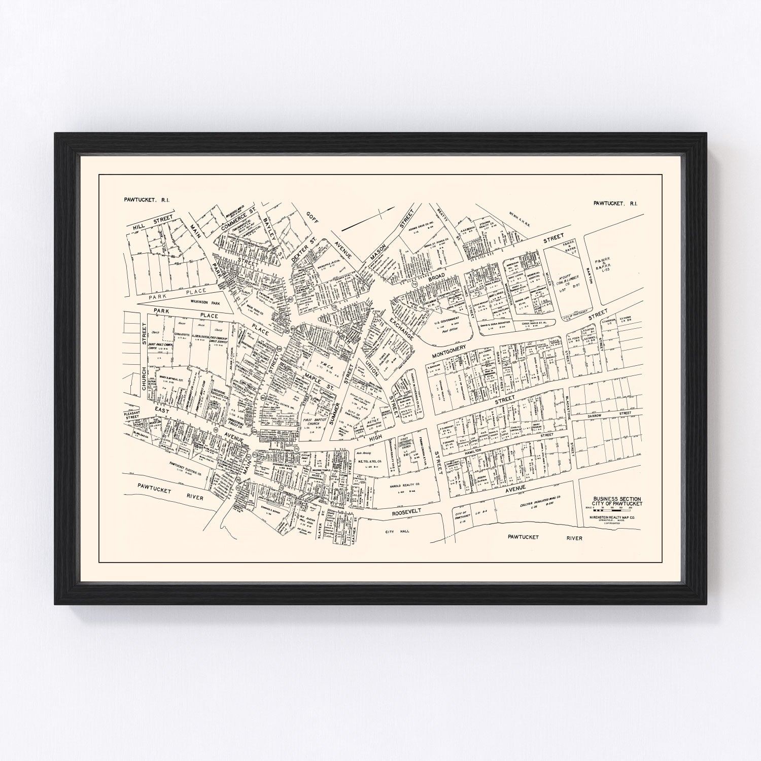 Vintage Map of Pawtucket, RI Business Section 1946