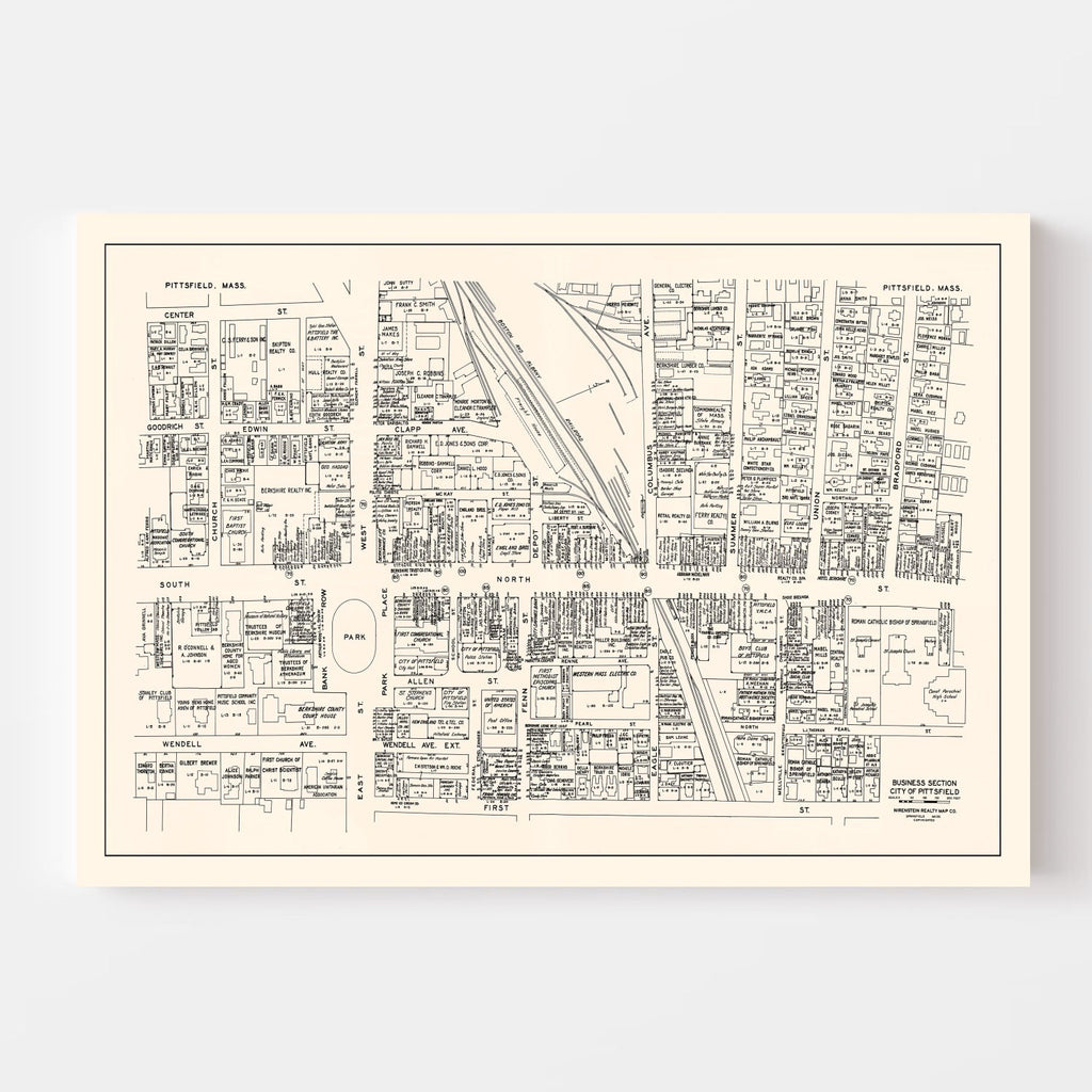 Vintage Map of Pittsfield, MA Business Section 1946