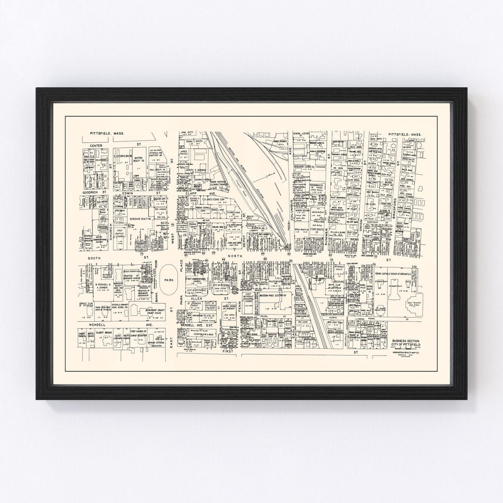 Vintage Map of Pittsfield, MA Business Section 1946