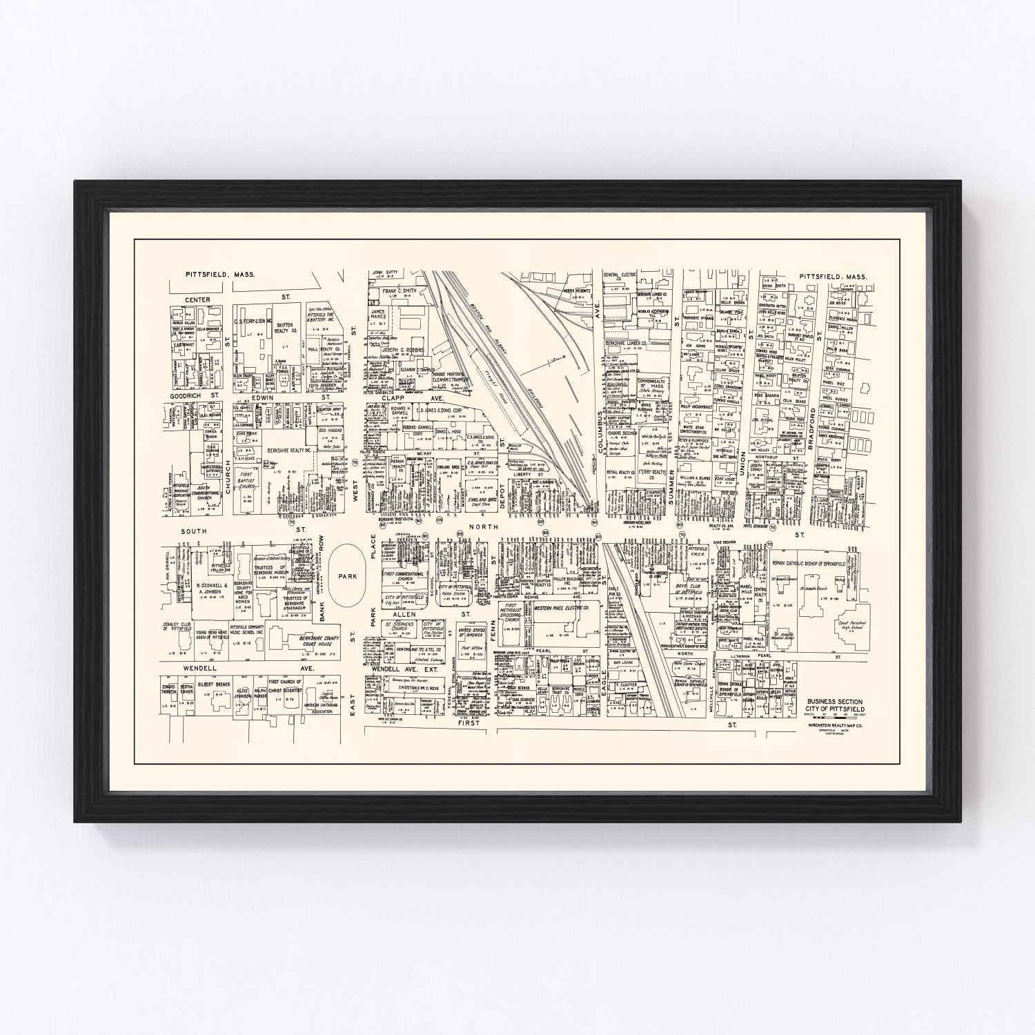 Vintage Map of Pittsfield, MA Business Section 1946