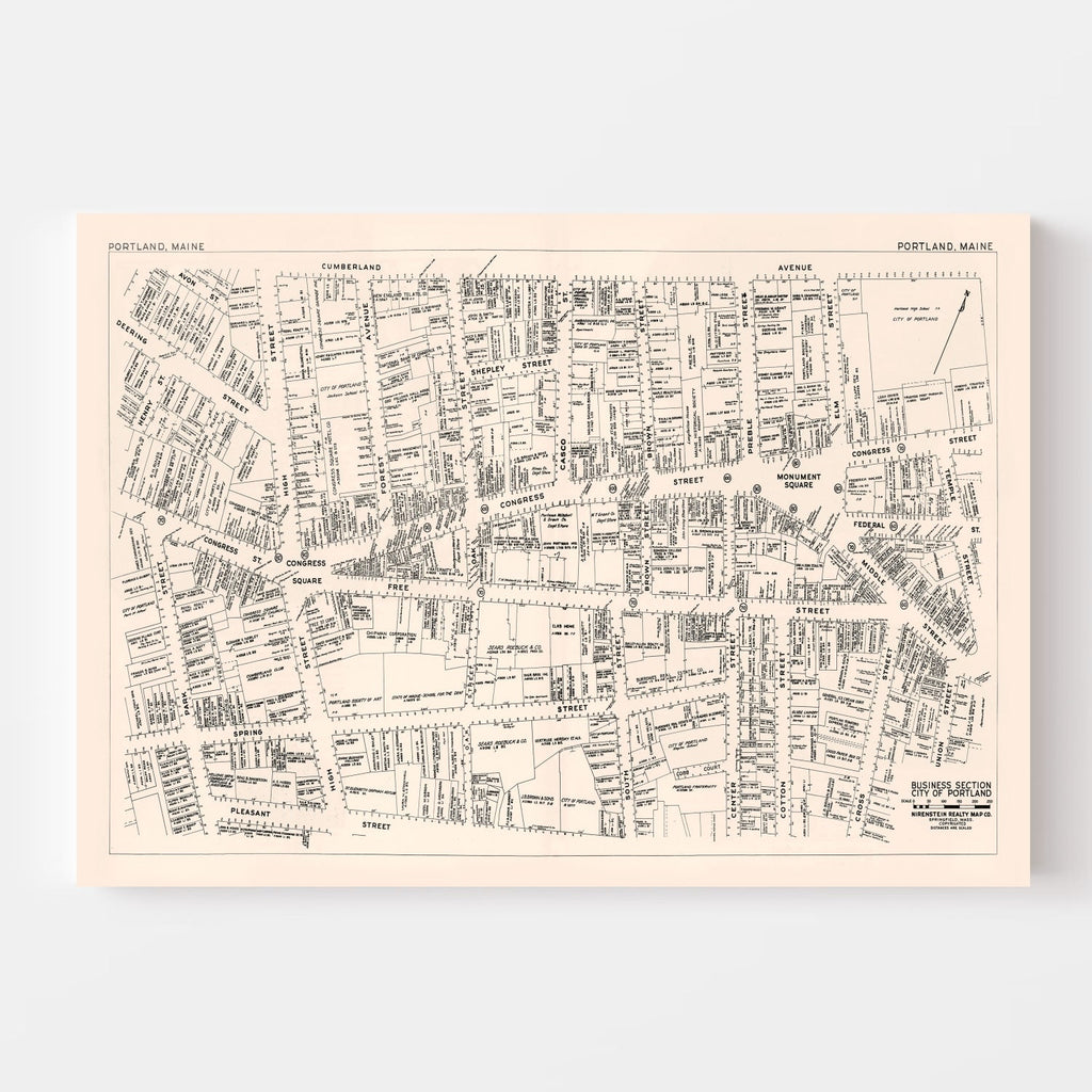Vintage Map of Portland, ME Business Section 1946