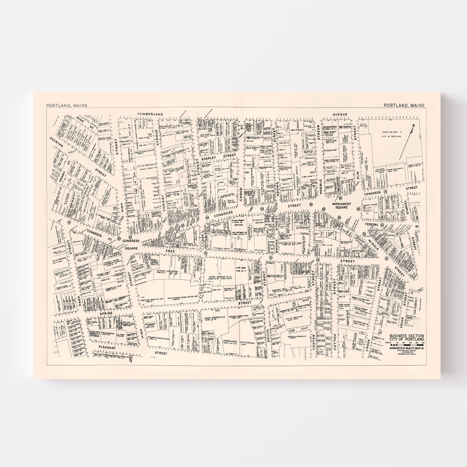 Vintage Map of Portland, ME Business Section 1946