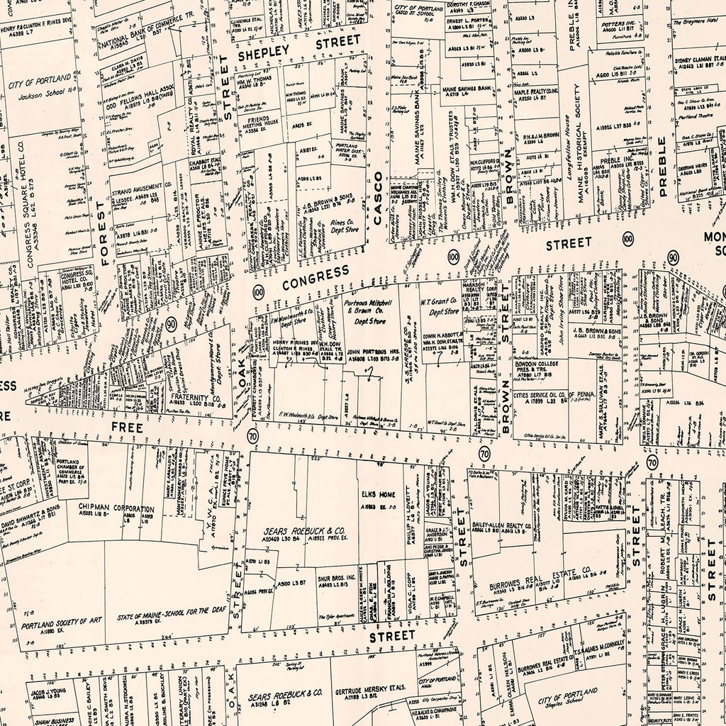 Vintage Map of Portland, ME Business Section 1946