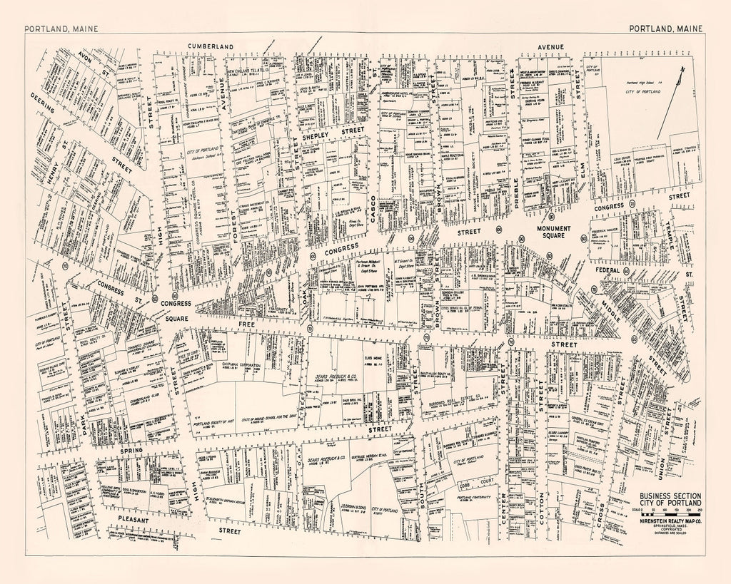 Vintage Map of Portland, ME Business Section 1946
