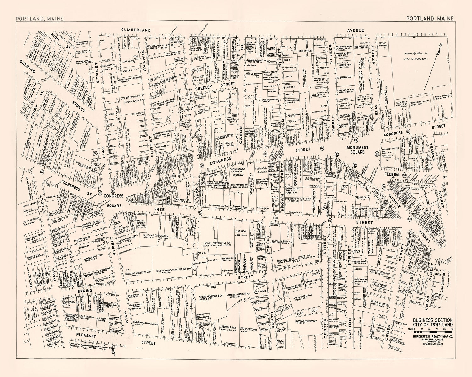 Vintage Map of Portland, ME Business Section 1946