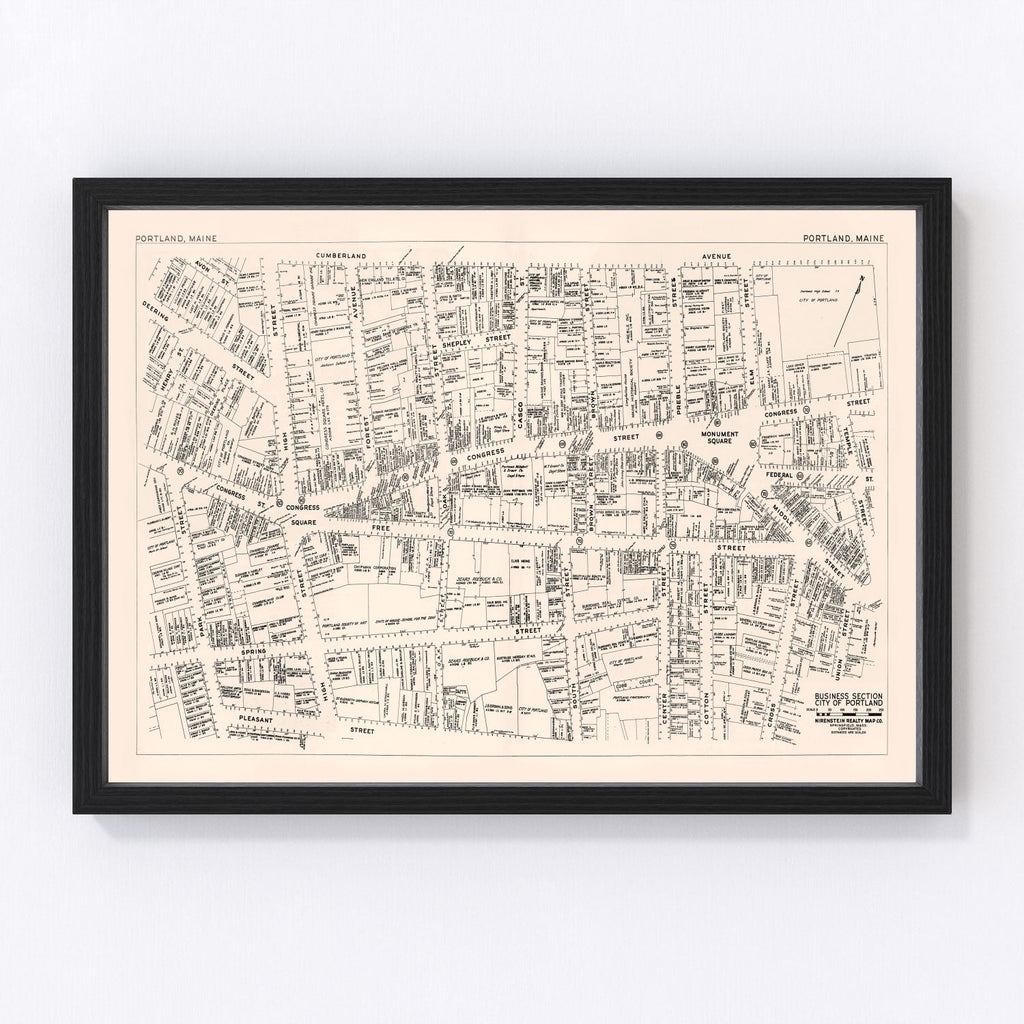 Vintage Map of Portland, ME Business Section 1946