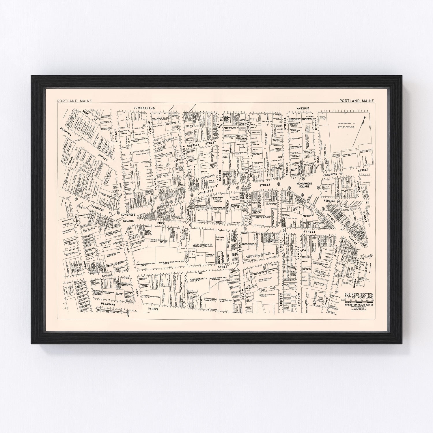 Vintage Map of Portland, ME Business Section 1946