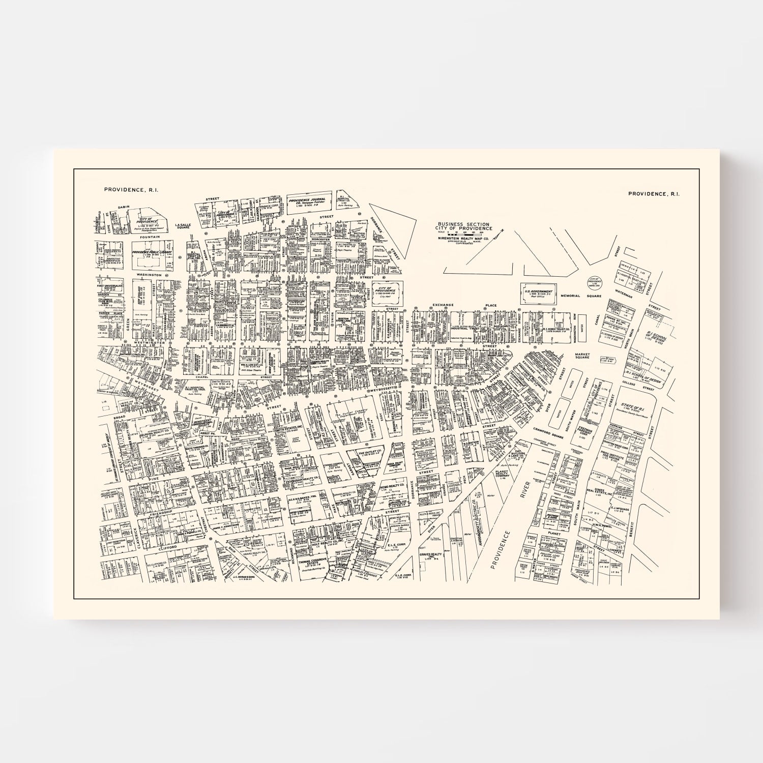 Vintage Map of Providence, RI Business Section 1946