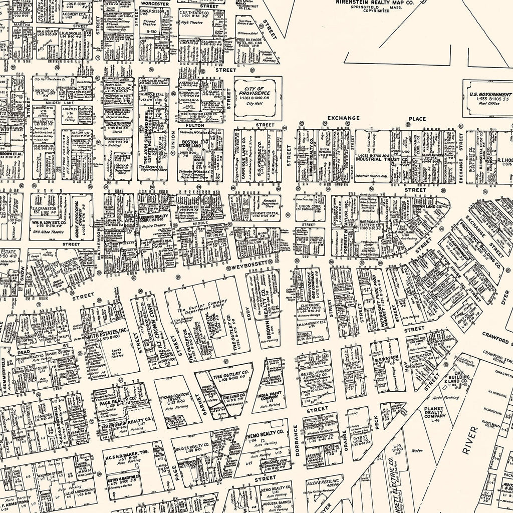 Vintage Map of Providence, RI Business Section 1946
