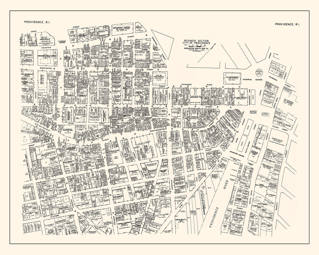 Vintage Map of Providence, RI Business Section 1946