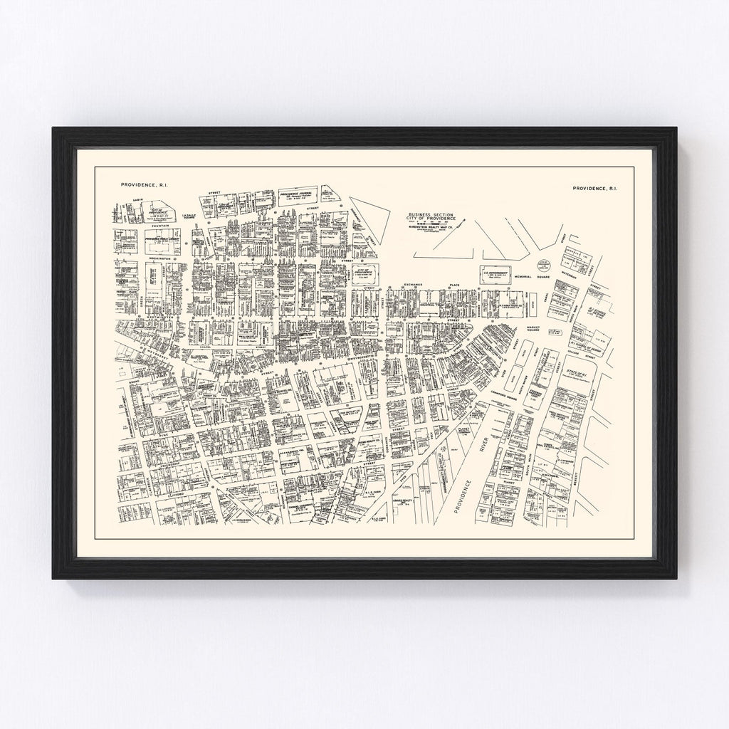 Vintage Map of Providence, RI Business Section 1946