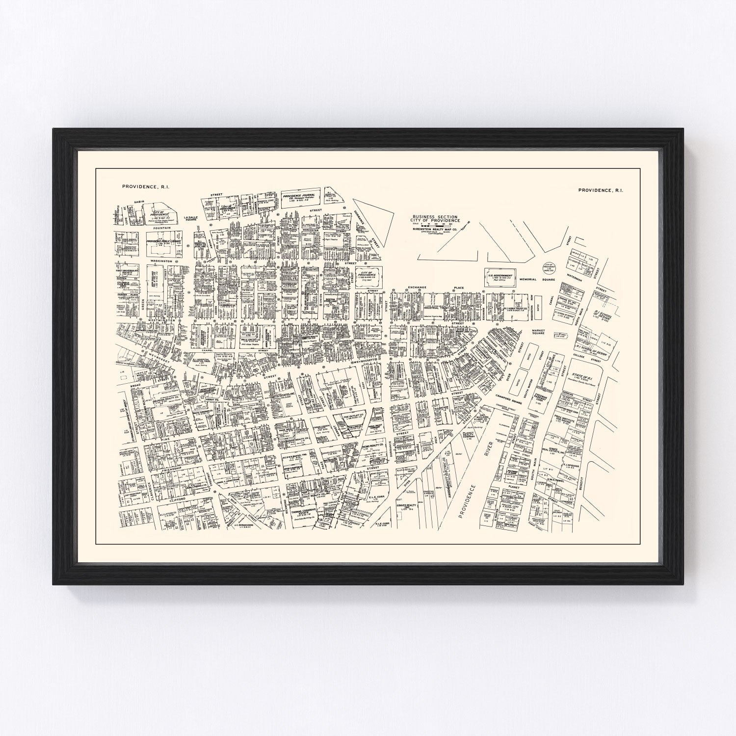 Vintage Map of Providence, RI Business Section 1946