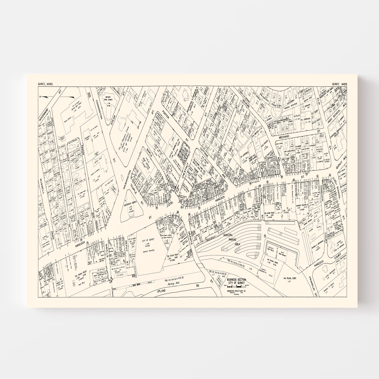 Vintage Map of Quincy, MA Business Section 1946