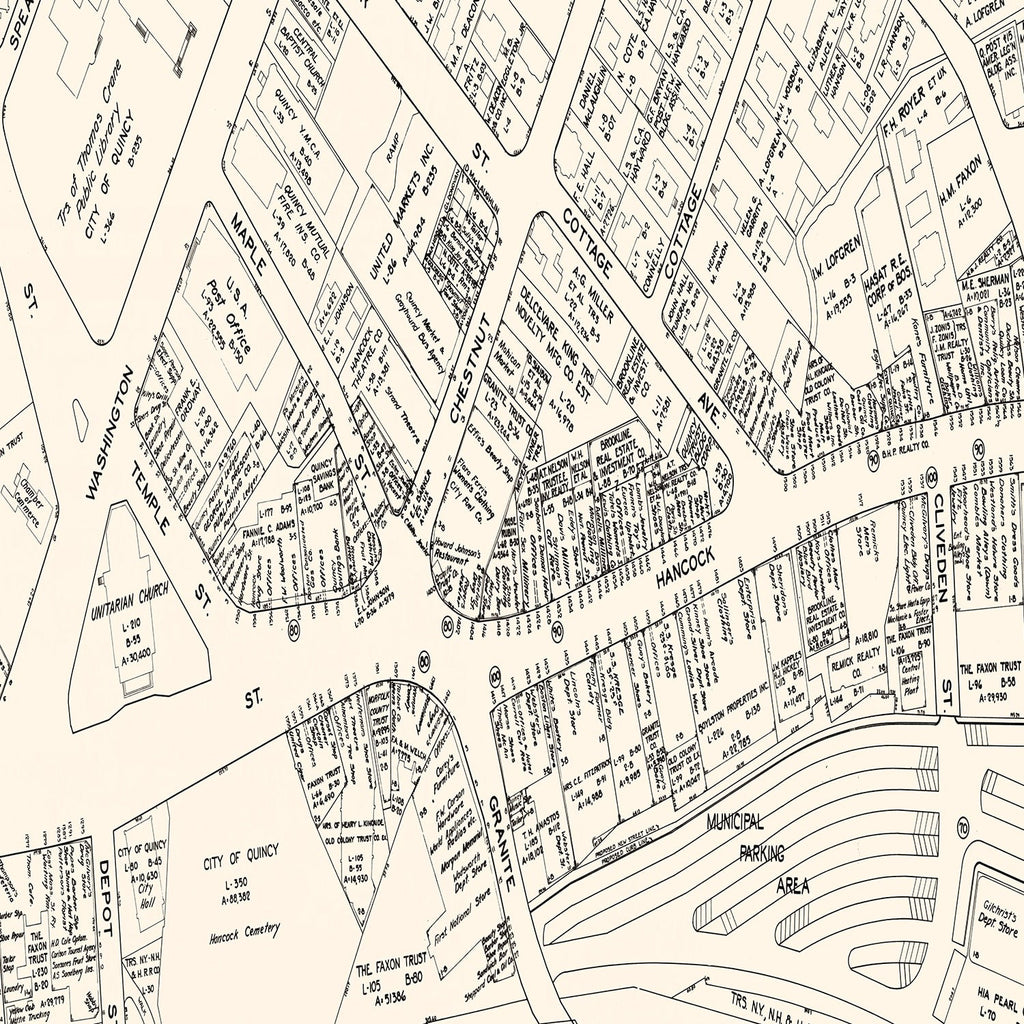 Vintage Map of Quincy, MA Business Section 1946