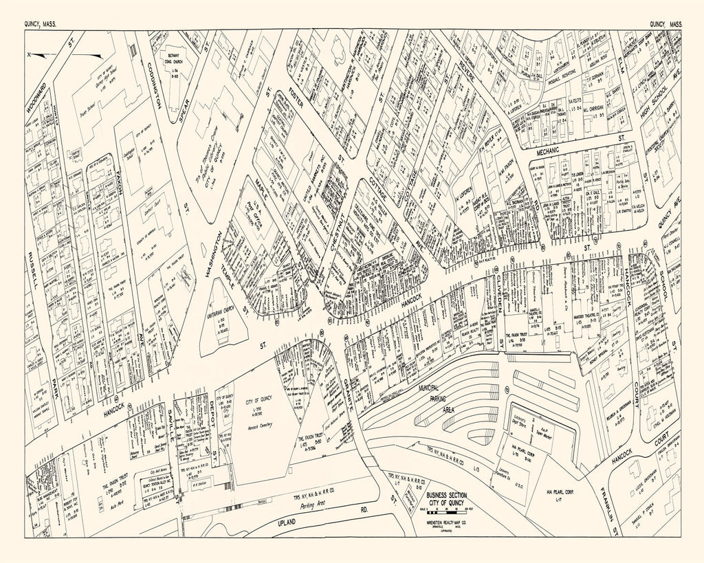 Vintage Map of Quincy, MA Business Section 1946