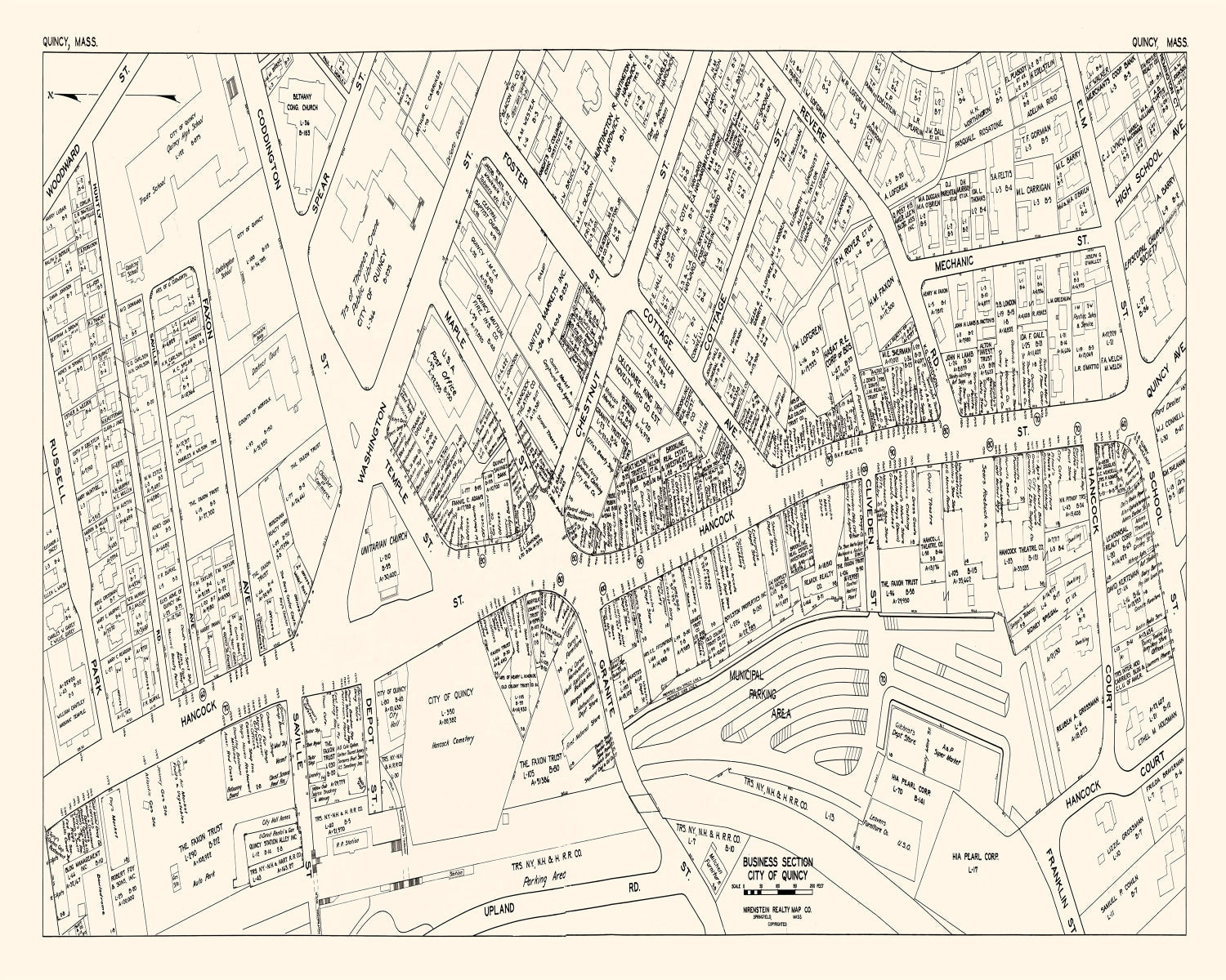 Vintage Map of Quincy, MA Business Section 1946