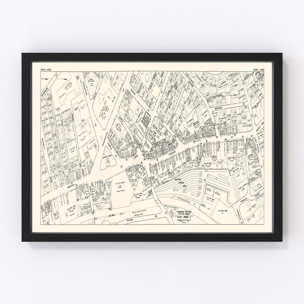 Vintage Map of Quincy, MA Business Section 1946