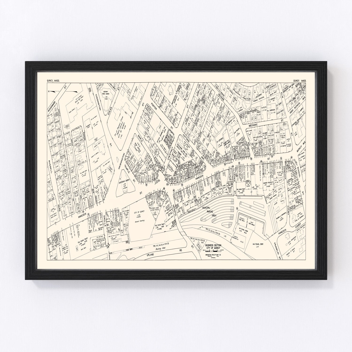 Vintage Map of Quincy, MA Business Section 1946
