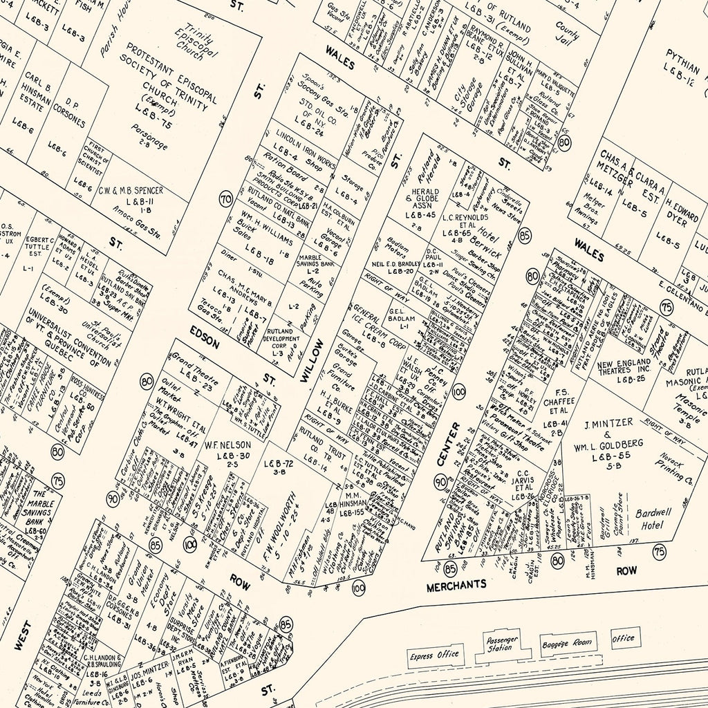 Vintage Map of Rutland, VT Business Section 1946