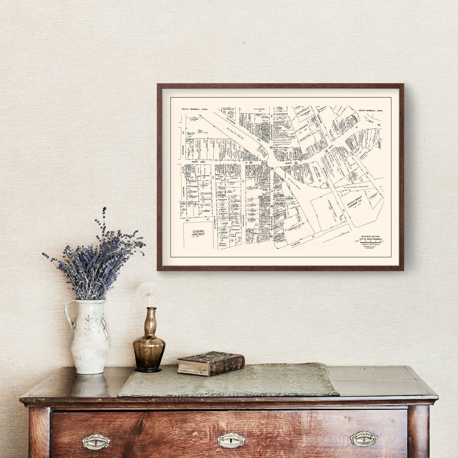 Vintage Map of South Norwalk, CT Business Section 1946