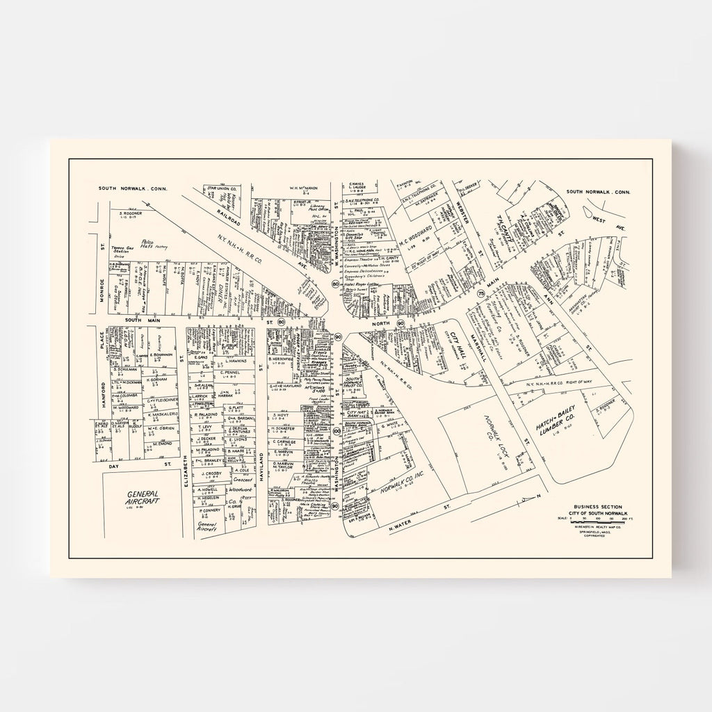 Vintage Map of South Norwalk, CT Business Section 1946
