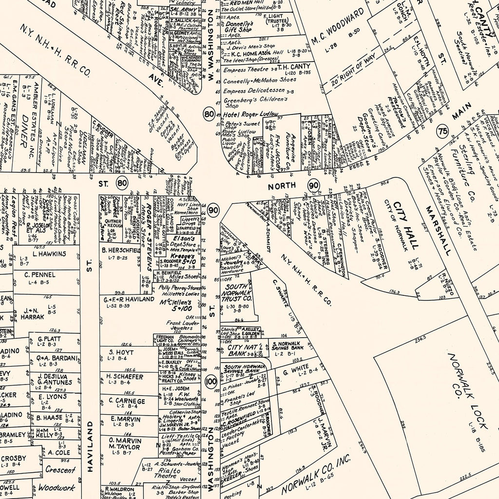 Vintage Map of South Norwalk, CT Business Section 1946