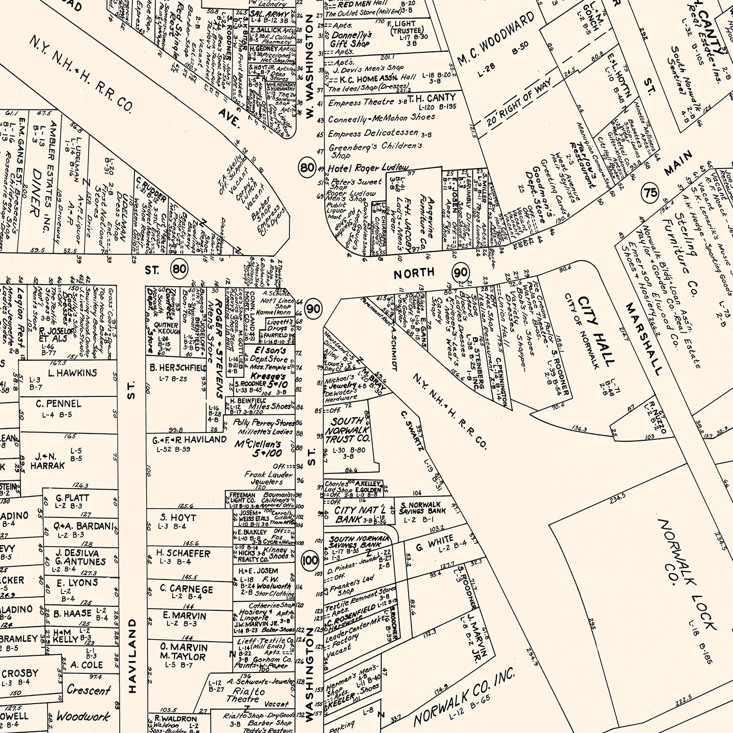 Vintage Map of South Norwalk, CT Business Section 1946