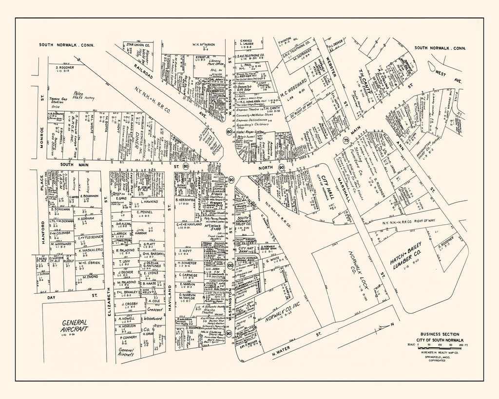 Vintage Map of South Norwalk, CT Business Section 1946
