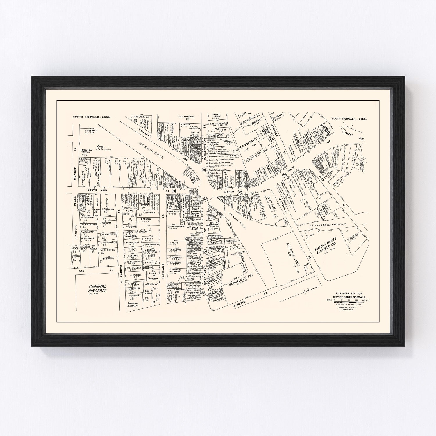 Vintage Map of South Norwalk, CT Business Section 1946