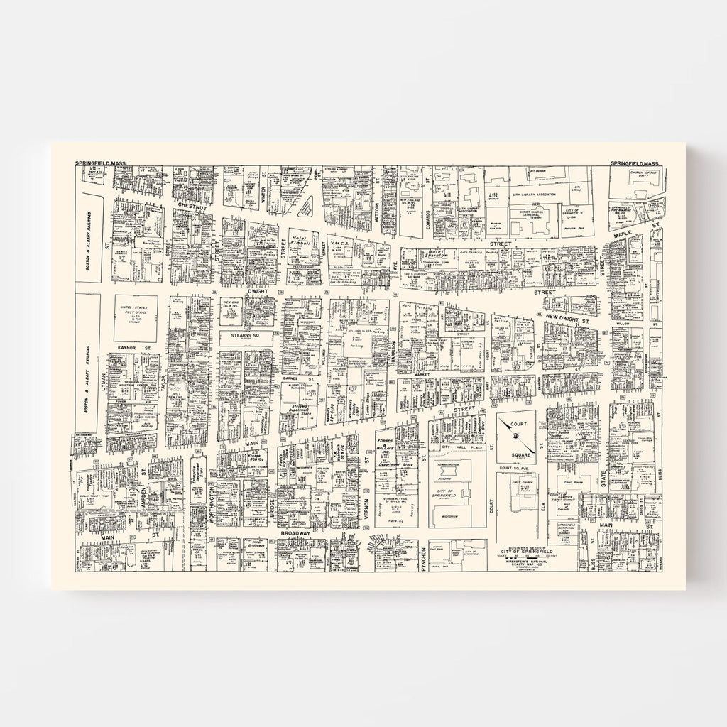 Vintage Map of Springfield, MA Business Section 1946