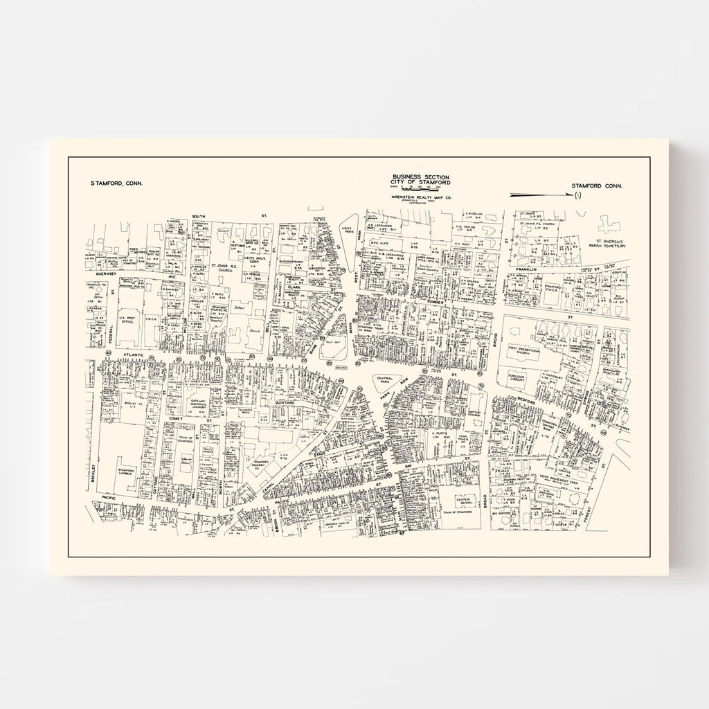 Vintage Map of Stamford, CT Business Section 1946