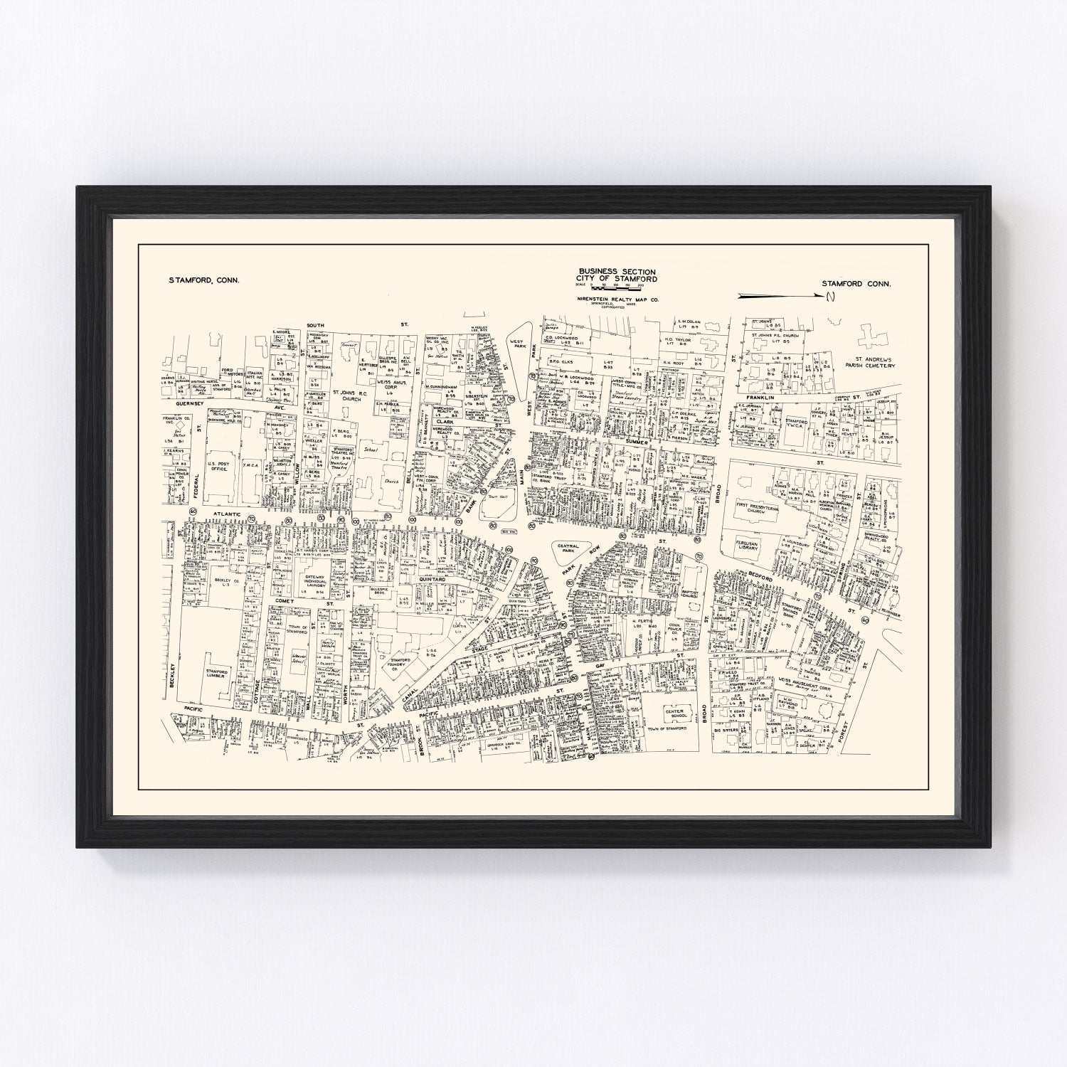Vintage Map of Stamford, CT Business Section 1946