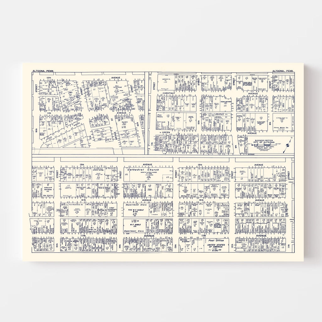 Vintage Map of Altoona, PA Business Section 1950