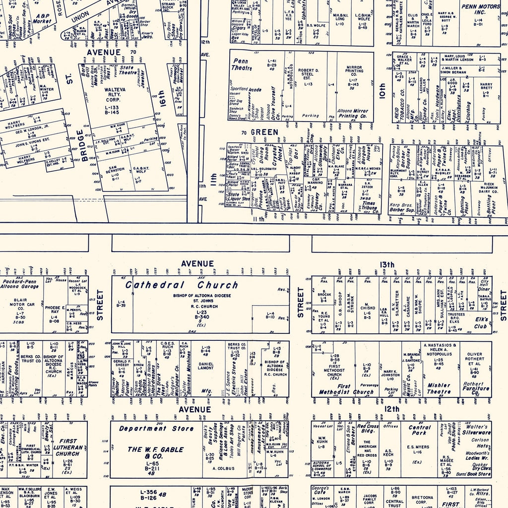 Vintage Map of Altoona, PA Business Section 1950