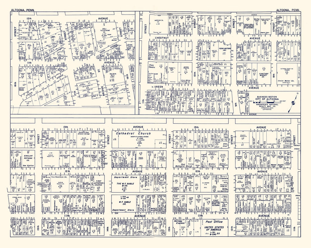 Vintage Map of Altoona, PA Business Section 1950