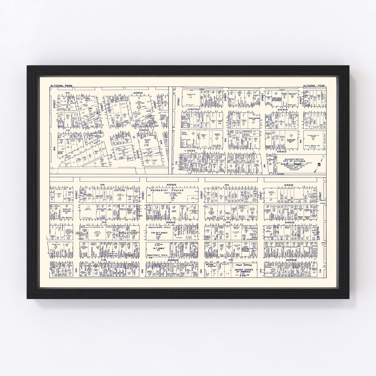 Vintage Map of Altoona, PA Business Section 1950