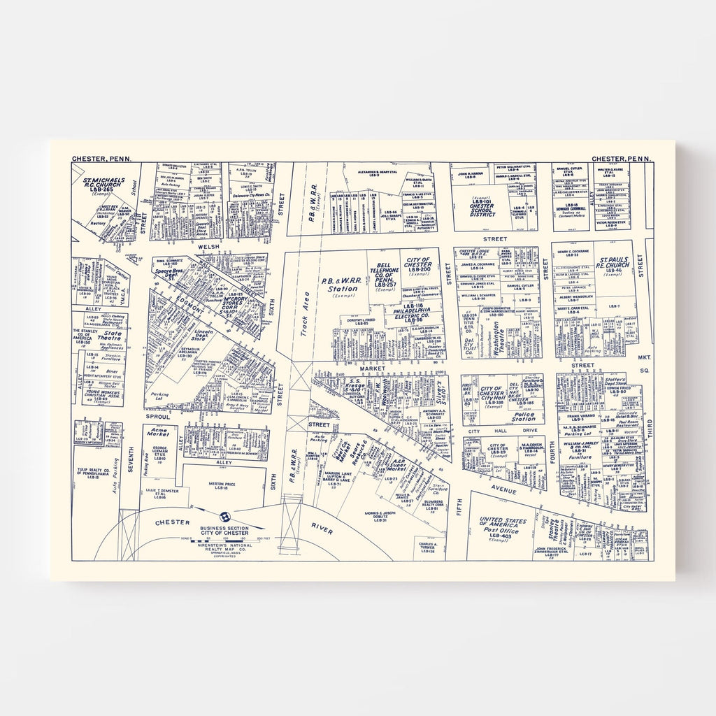 Vintage Map of Chester, PA Business Section 1950