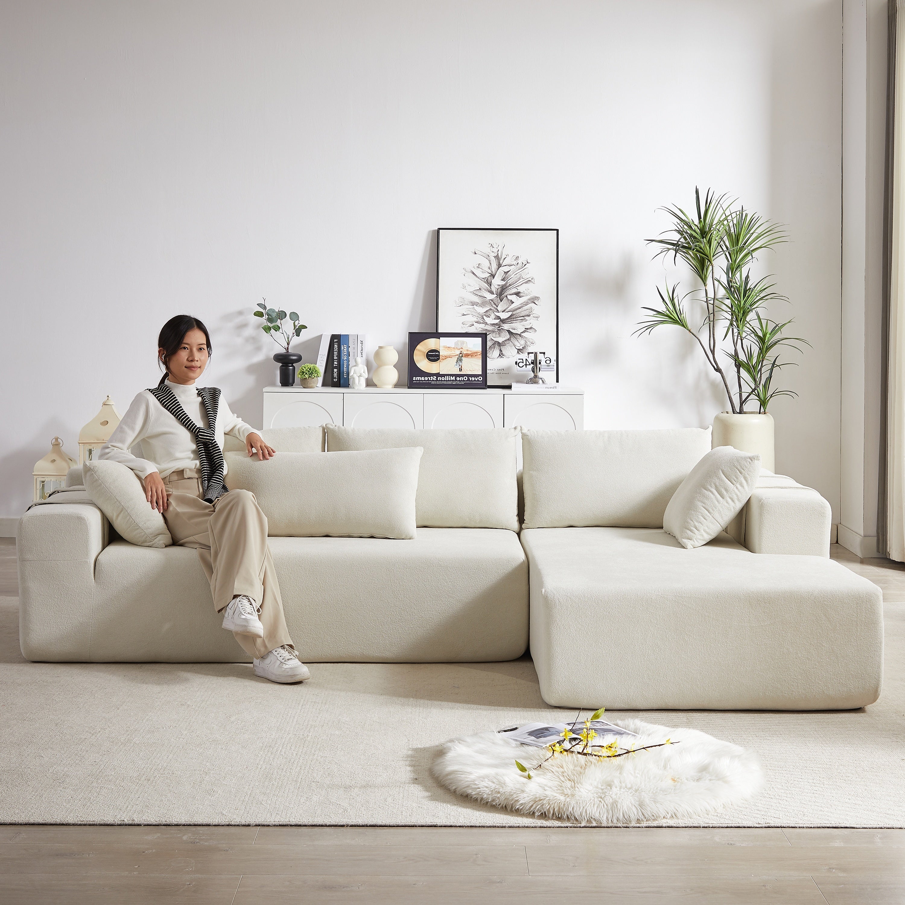 Modern Chenille Upholstered Sectional Sofa Couch Set,Modular 108' L Shaped Sectional Living Room Sofa Set With 6 Pillows,Free Combination Sofa Couch for Living Room,Bedroom