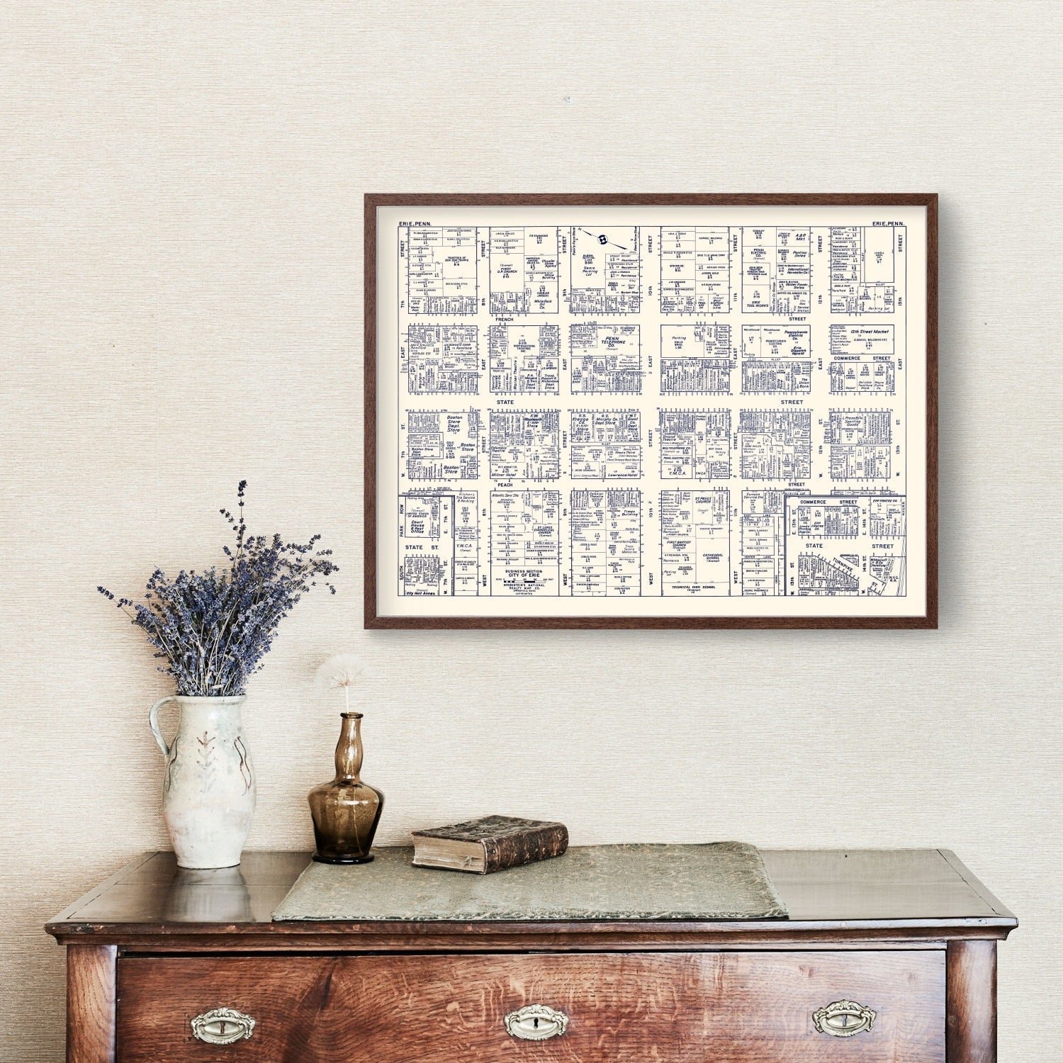 Vintage Map of Erie, PA Business Section 1950