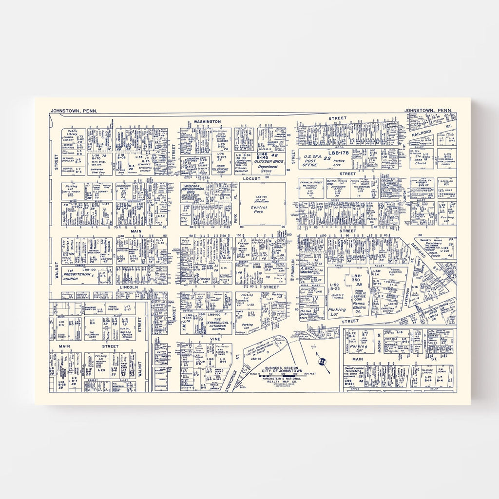 Vintage Map of Johnstown, PA Business Section 1950