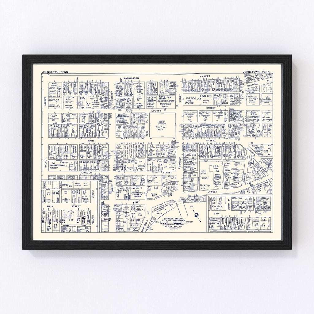 Vintage Map of Johnstown, PA Business Section 1950
