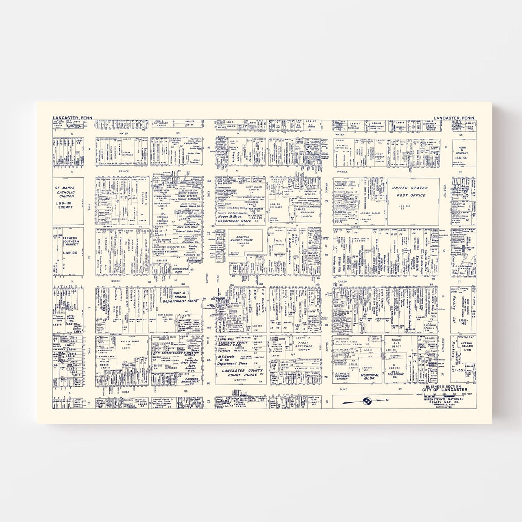 Vintage Map of Lancaster, PA Business Section 1950