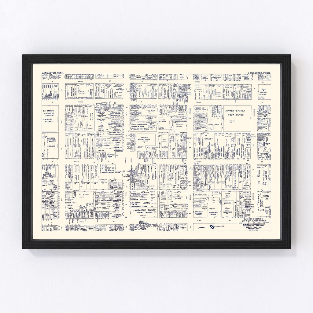Vintage Map of Lancaster, PA Business Section 1950