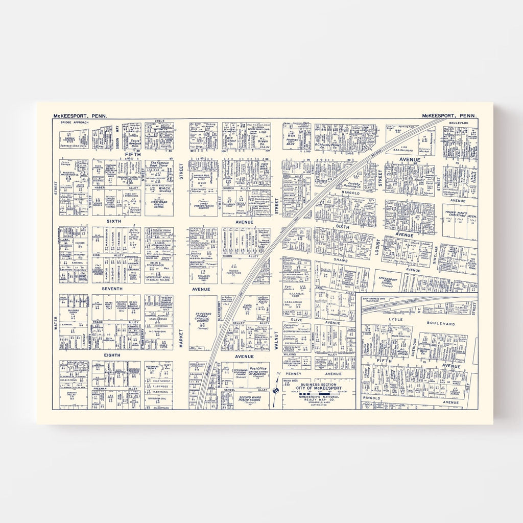 Vintage Map of McKeesport, PA Business Section 1950