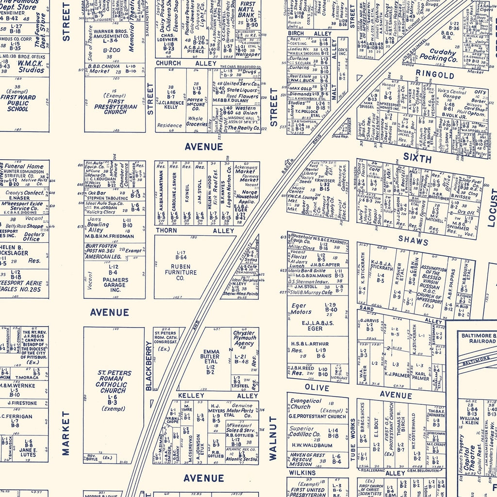 Vintage Map of McKeesport, PA Business Section 1950